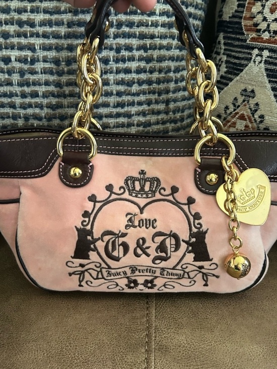 Juicy Couture Handbags - Juicy Couture Pink & Brown Logo Charm Chain-Handle Shoulder Bag Vintage Y2K